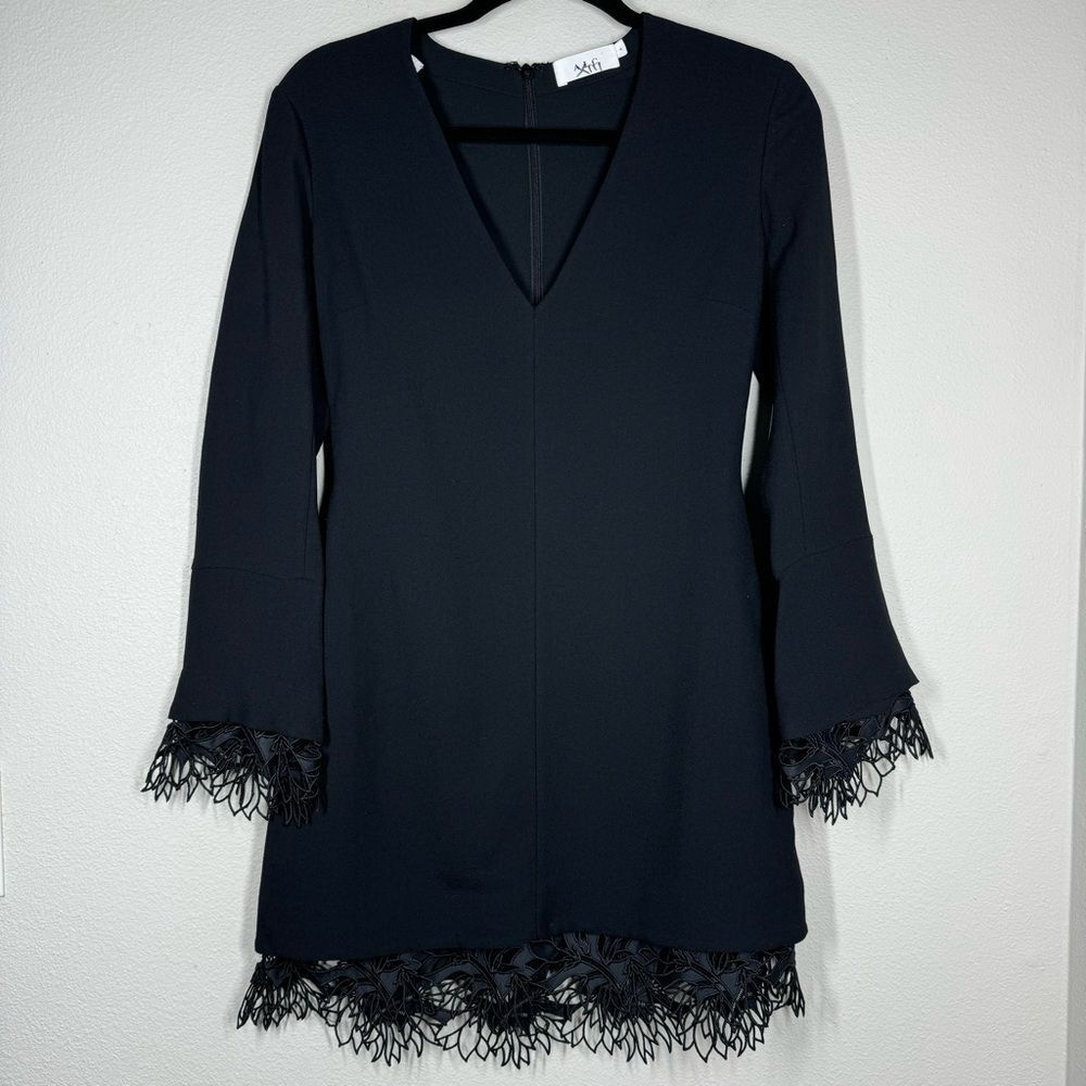 A.L.C. Jamie Ponte Lace Trim Mini Dress Black Long Sleeve Romantic Whimsigoth 4